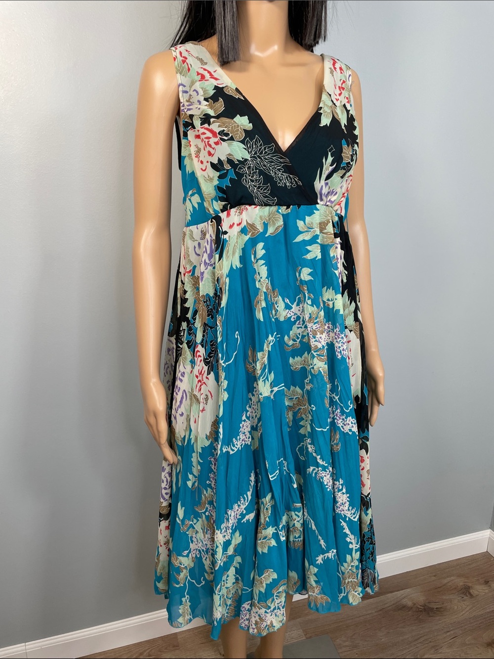 Vero Moda Teal Floral Wrap-Style Midi Dress